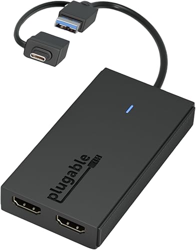 Plugable Adaptador de monitor dual para sistemas macOS M1M2M3M4, Windows, ChromeOS. Amplia compatibilidad Thunderbolt, USB-C, adaptador USB 3.0 a