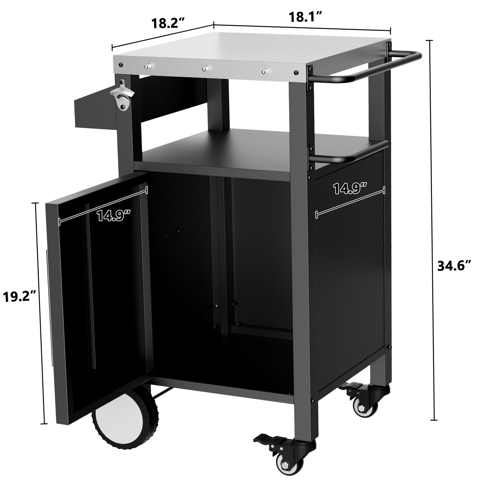 Carrello per griglia per barbecue da esterno con ganci per carrello e portaspezie per accessori per grigliare, nero