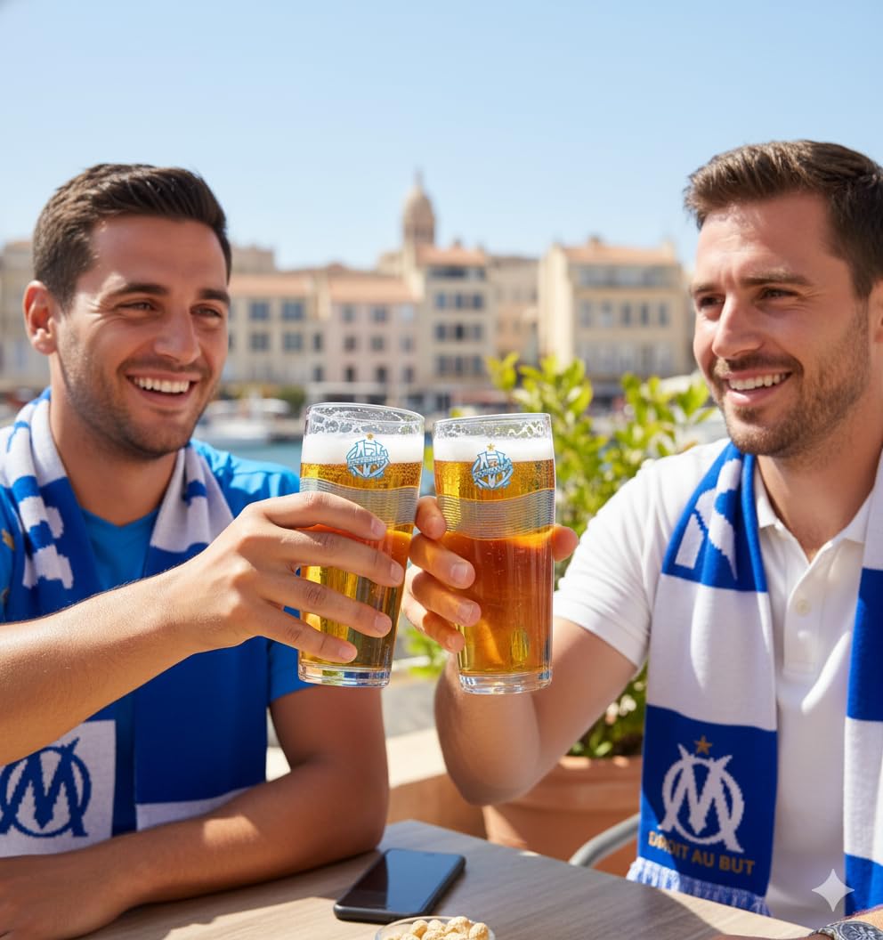 OLYMPIQUE DE MARSEILLE 2 x Verre à Bière 48 cl OM Collection officielle