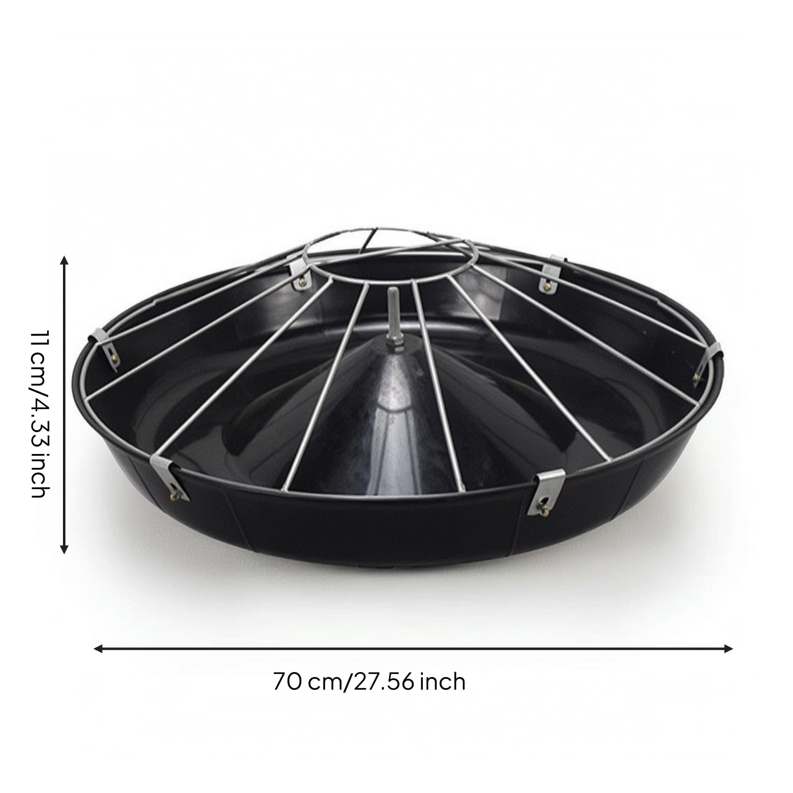 Contenitore per Mangime con Coperchio a Griglia Zincata E Cono Rialzato per Accesso Multiplo Degli Animali Nelle Strutture Agricole Adatto per, Nero, 70 Cm Singolo Strato 14 Fori