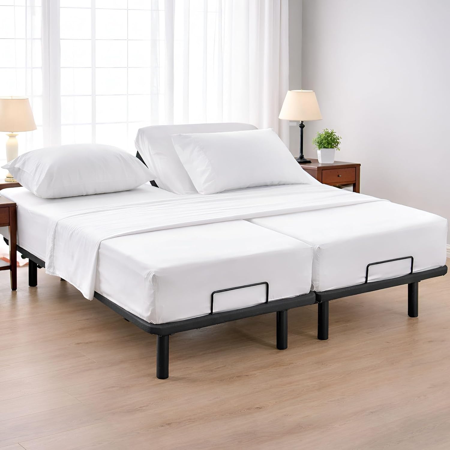 Cottington Lane Split Queen Sheets Sets for Adjustable Bed, Premium Cotton Split Queen Coolling Bed Sheets with 16 Inch Deep Pockets, Hotel Luxury Ultra Soft & Durable Bedding, White Solid