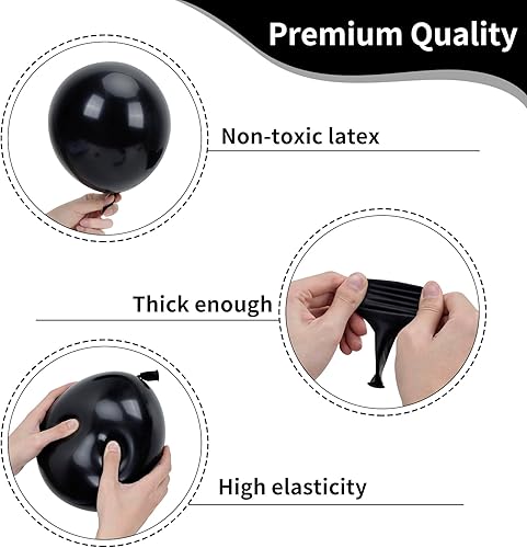 Miniatura 3 de RUBFAC Globos negros de diferentes tamaños, 105 unidades de 5101218 pulgadas para arco de guirnalda, globos de látex de fiesta de alta calidad para