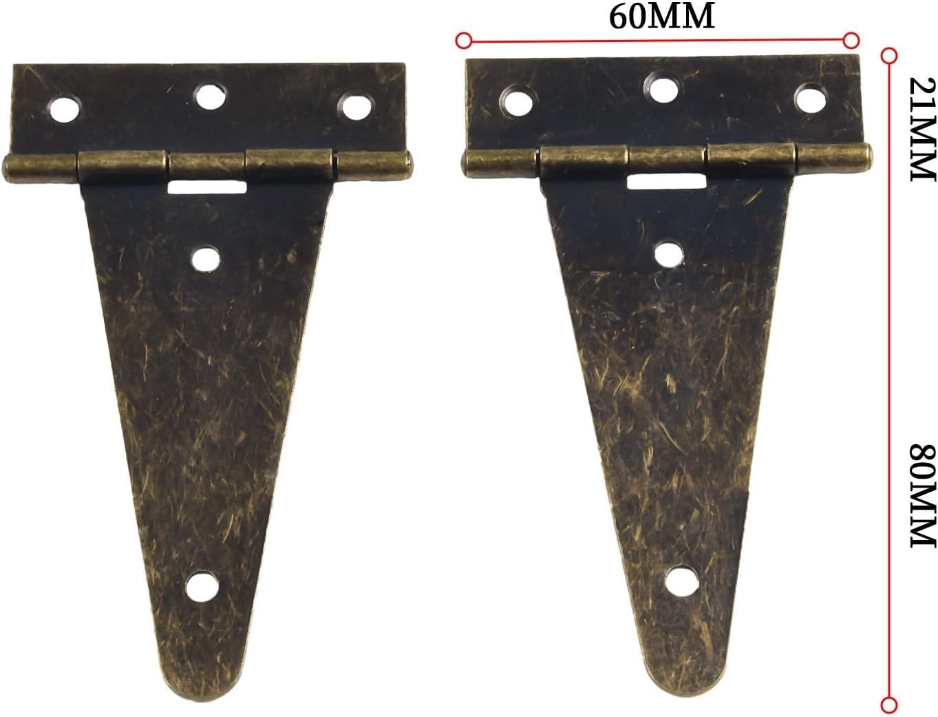 Shed Door Gate Hinges, Bronze Flat T Hinges, with Screws, for Barn Gates Wooden Storage Boxes Wine Cases Marine Cabins and Yacht Doors, 10.1 * 6cm, 2pcs