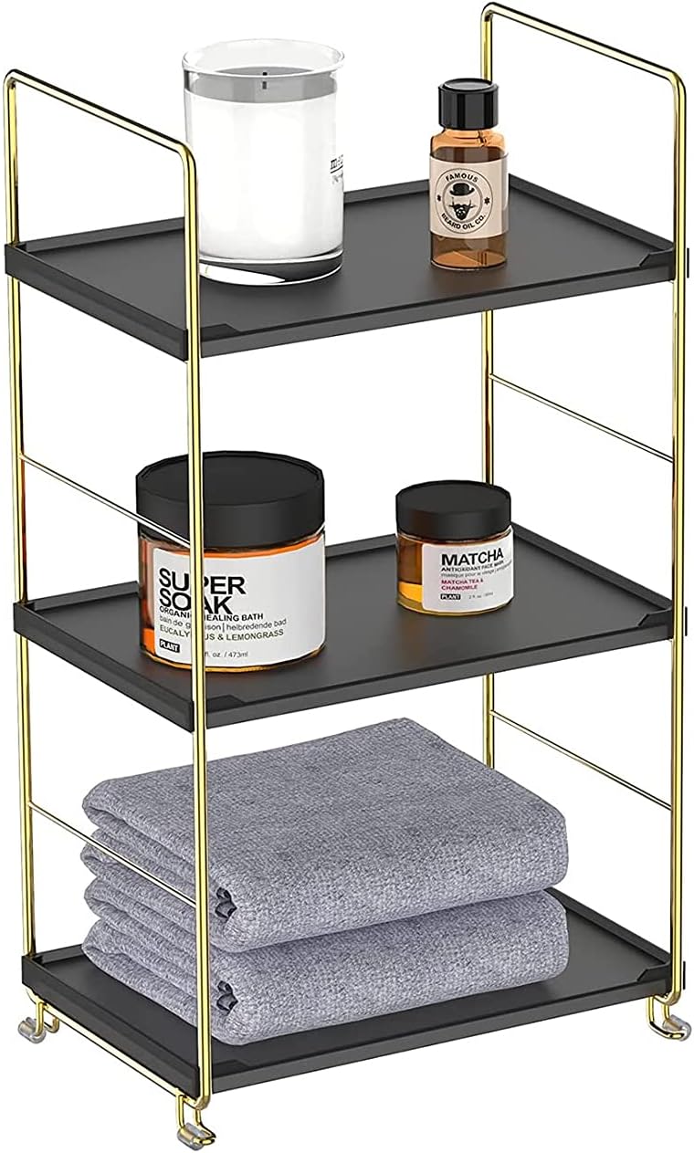 Freestanding Organizer Shelf, 3-Tier Bathroom Countertop Organizer, Makeup Organizer -Corner Storage Shelf, Kitchen Spice Rack,Standing Shelf for Bathroom, Bedroom, Kitchen (Black)