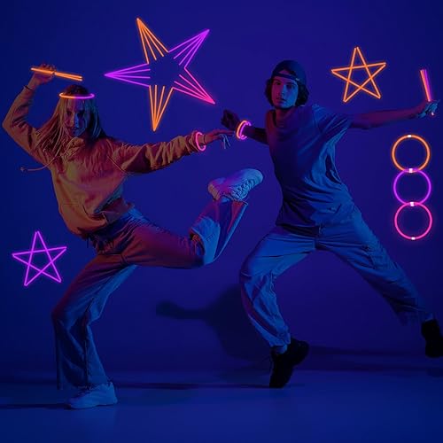 Vista 33 de 150 varillas azules brillantes con conectores a granel de 8 pulgadas, pulseras y collares que brillan en la oscuridad, suministros de fiesta de neón