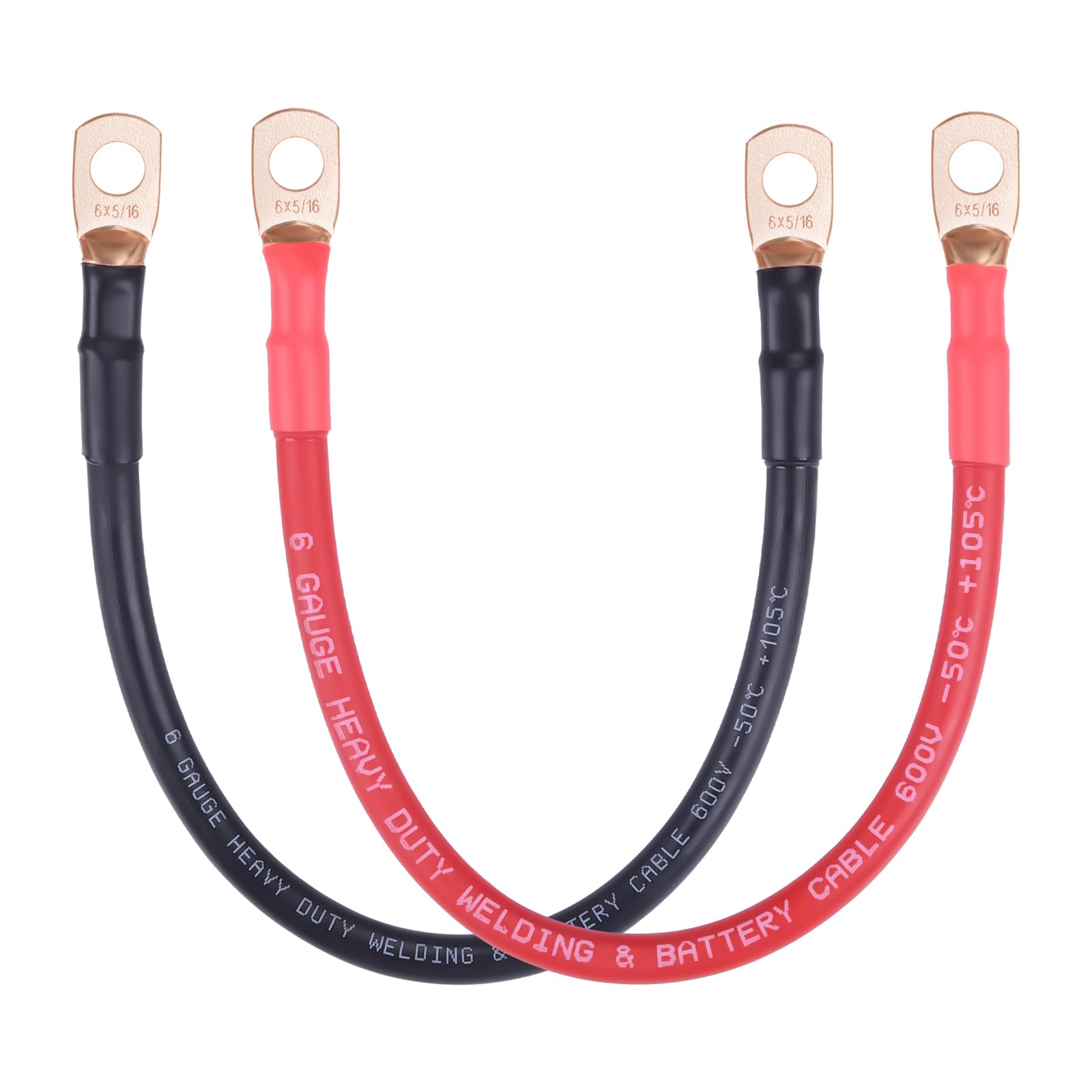 iGreely 6 Gauge Battery Cable,Flexible Pure Copper 6 AWG Welding Battery Wires with 5/16'' Lugs Heavy Duty Cable for Solar Power Automotive Inverter RV Marine (Red + Black 1FT Pair)