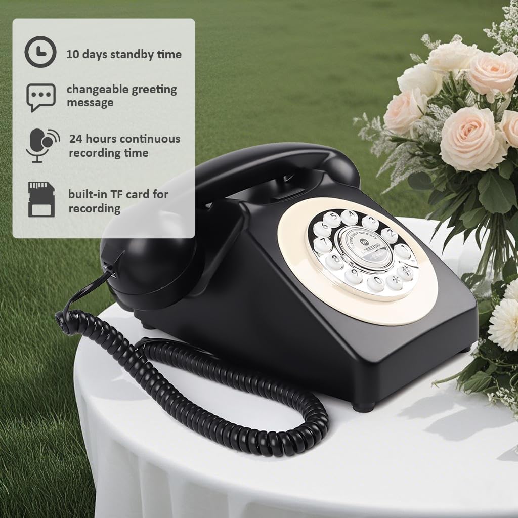TelPal Voice Recording Audio Guest Book – Guest Book Phone for Weddings, Bridal Showers, Anniversaries | Retro Telephone Voice Recorder | USB Rechargeable Memory Phone | Unique Wedding Gift (Black)