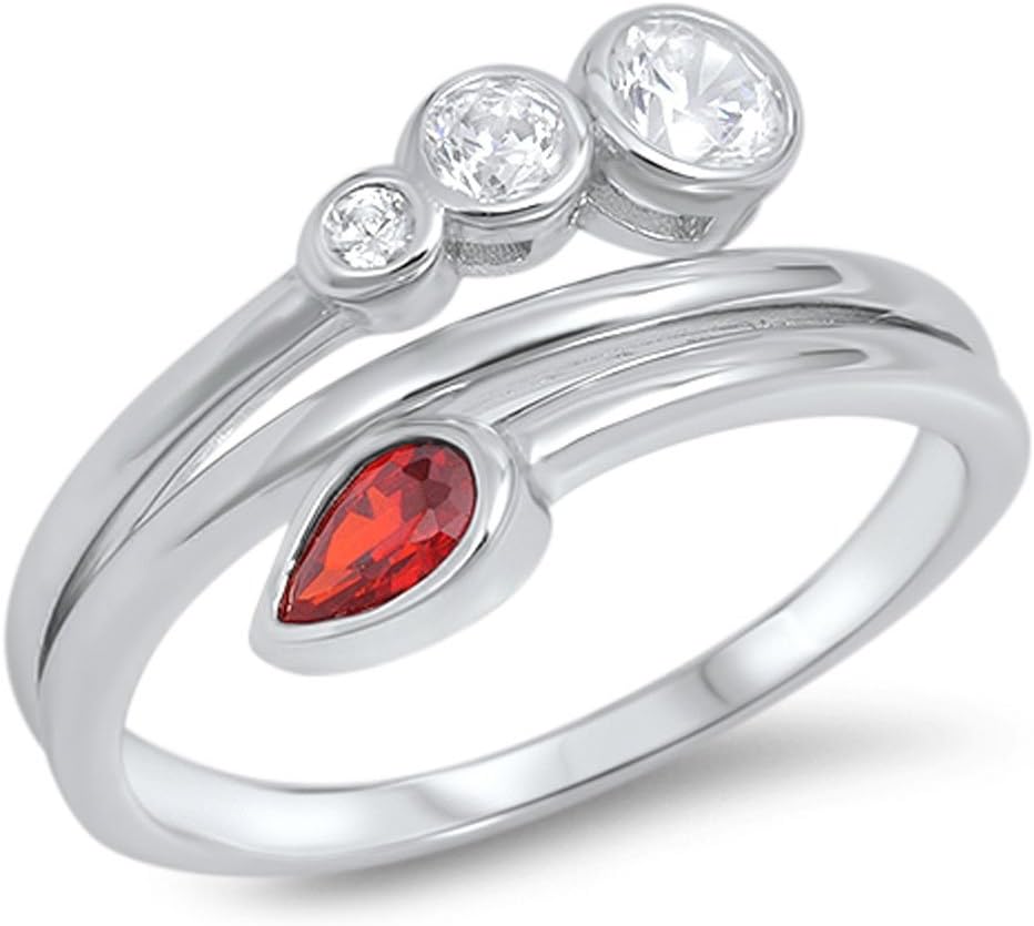 Simulated Garnet Teardrop Journey Ring New .925 Sterling Silver Band Sizes 5-10