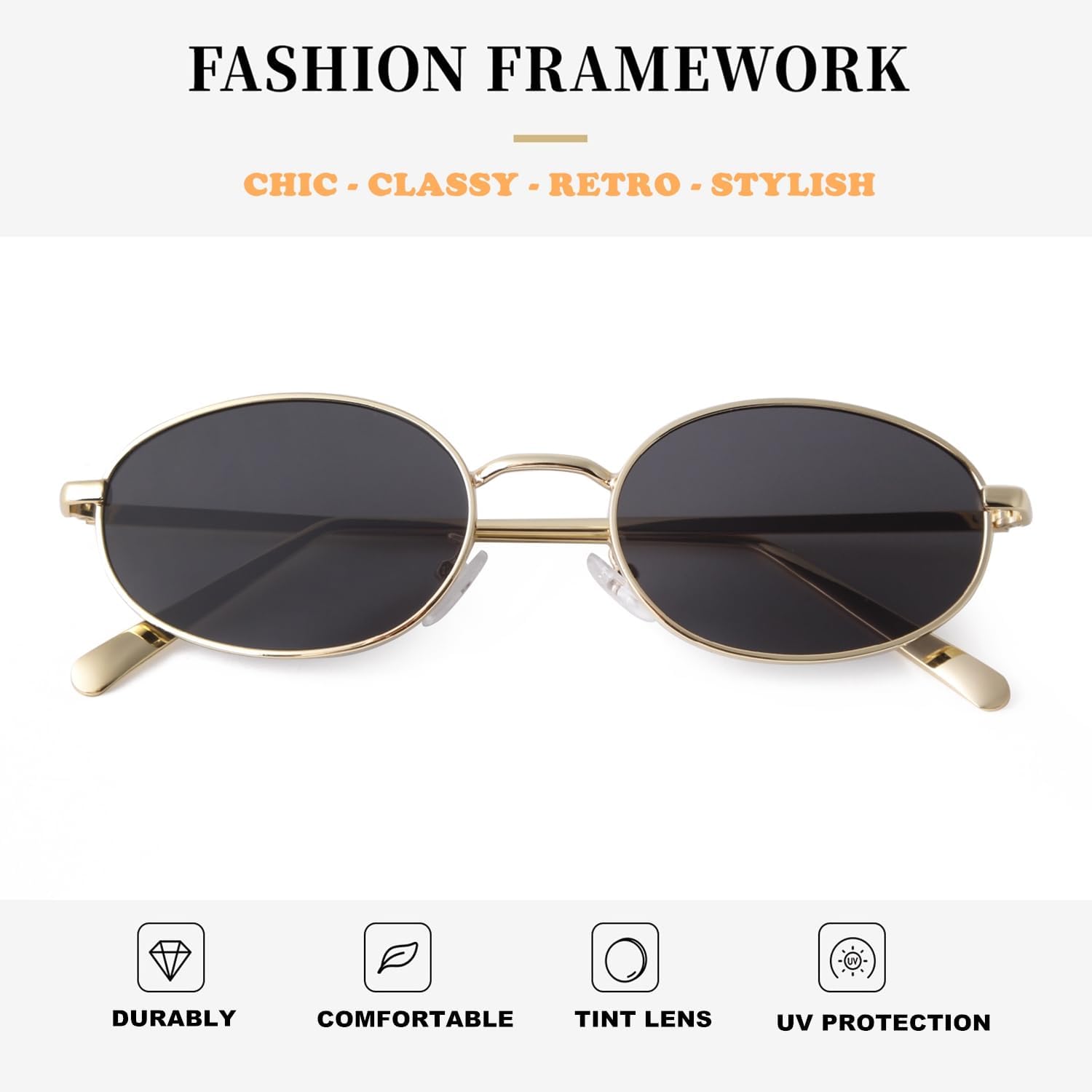 ADE WU Trendy Retro Oval Sunglasses for Women Men 2026 90s Narrow Lightweight Metal Frame Sun Glasses - Image 5