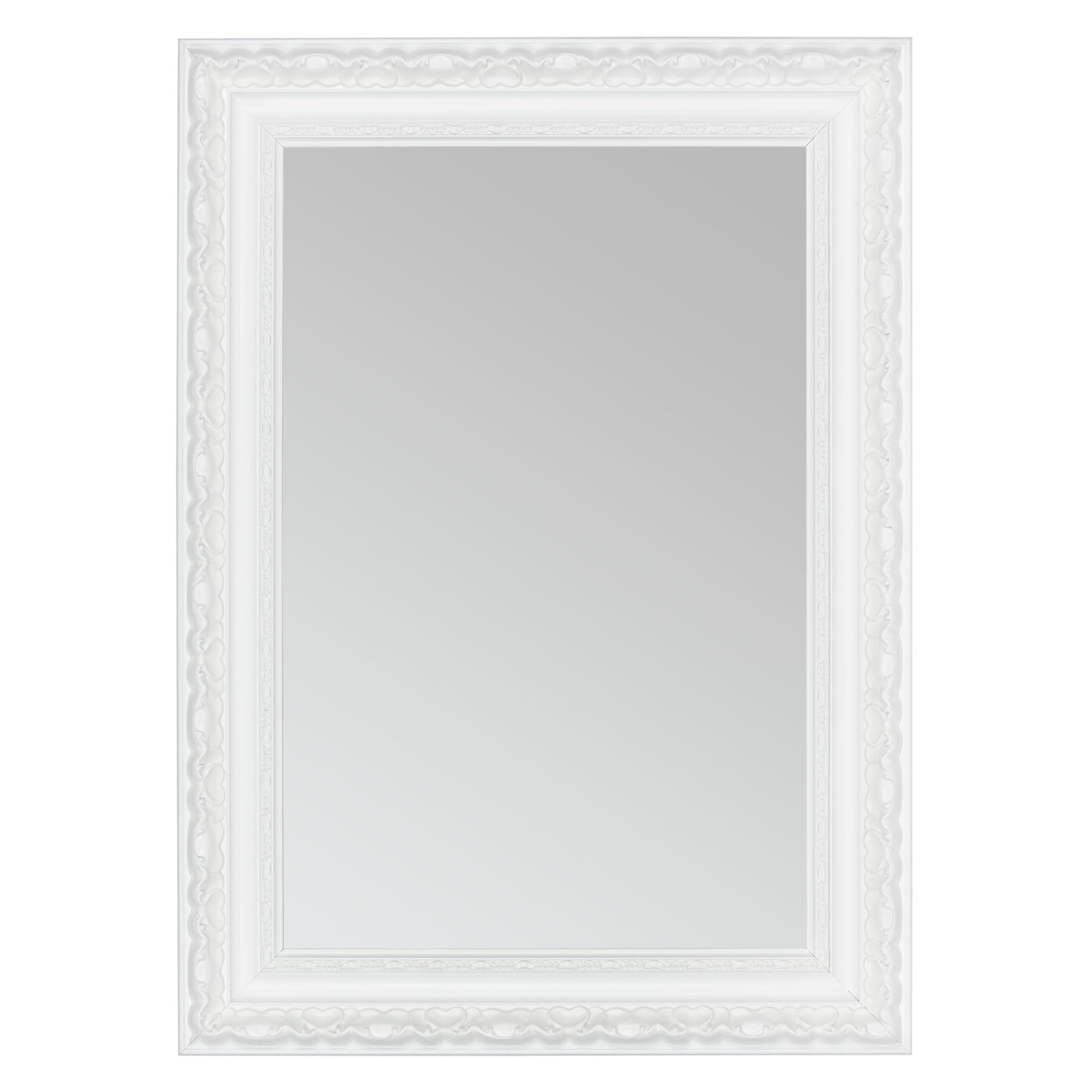 CLAMARO Otto Barock-Wandspiegel Fichte Massivholz, 85 x 120 cm, Weiß Matt | Echtglas Spiegelscheibe, HDF-Rückwand, Metall-Aufhänger, Hoch- und Querformat montierbar, handgefertigt in Deutschland