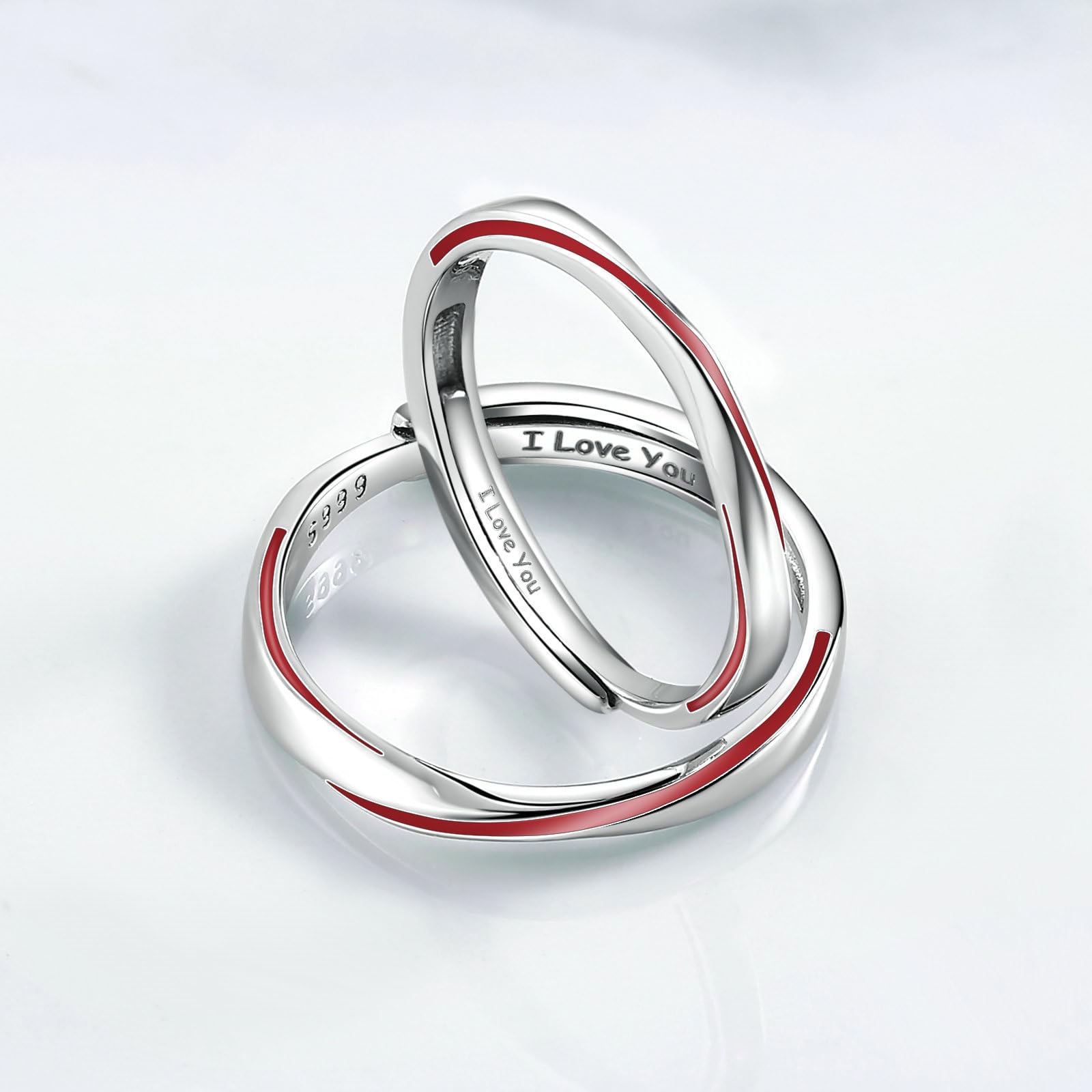 Anello Filo Rosso Coppia, Anelli Donna Regolabili Argento Sterling con Linea Rossa Anelli di Fidanzamento Donna Incisione Anniversario Matrimonio Anelli per Lui e Lei