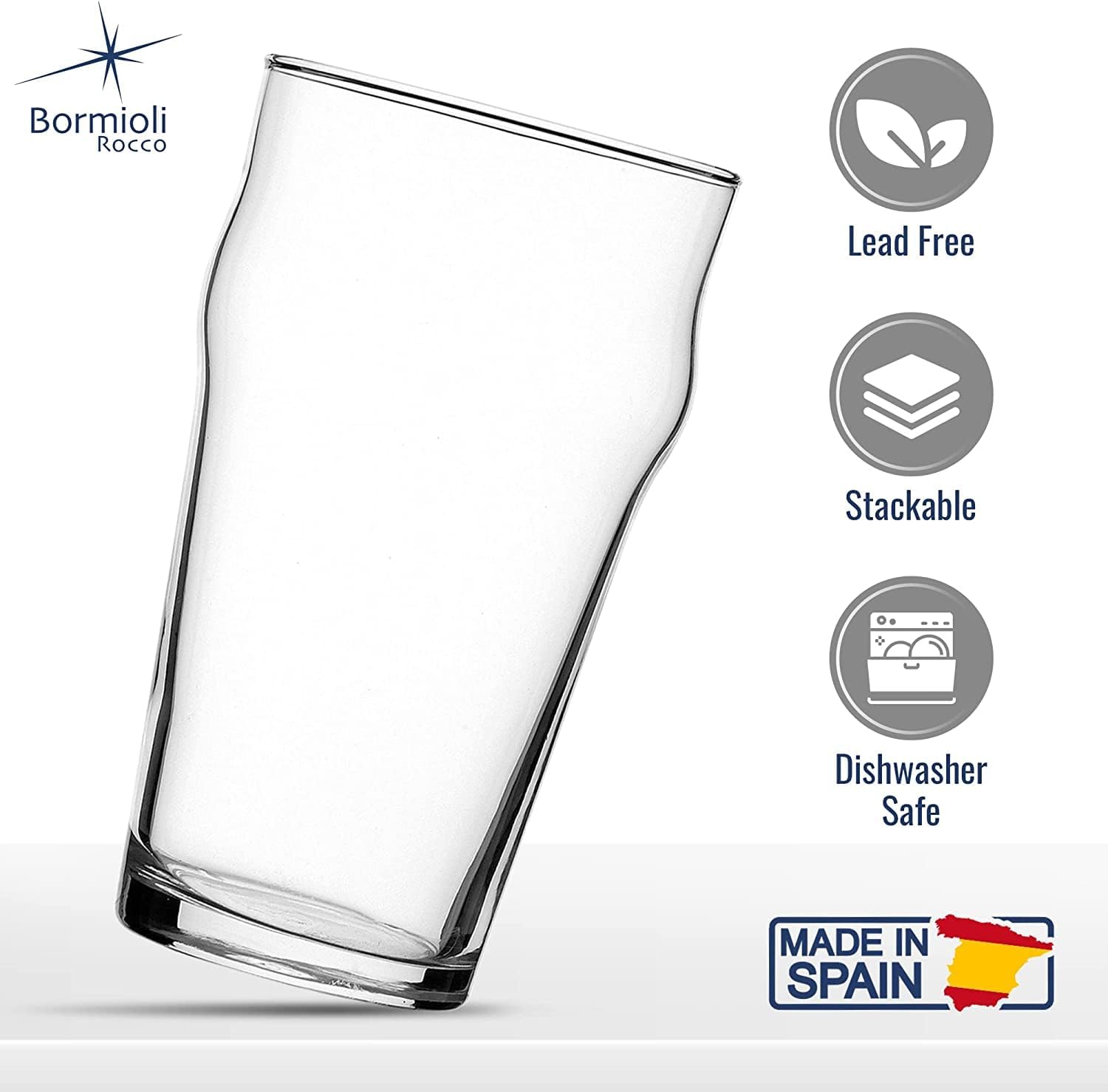 Bormioli Rocco Nonix Stackable Beer Glasses - Set of 4, 19.75 oz. Clear Pint Glasses for American Ale, Lager & Draft Beer Service - Durable Drinkware for Bar, Pub & Home Use - Glass Construction - Image 4