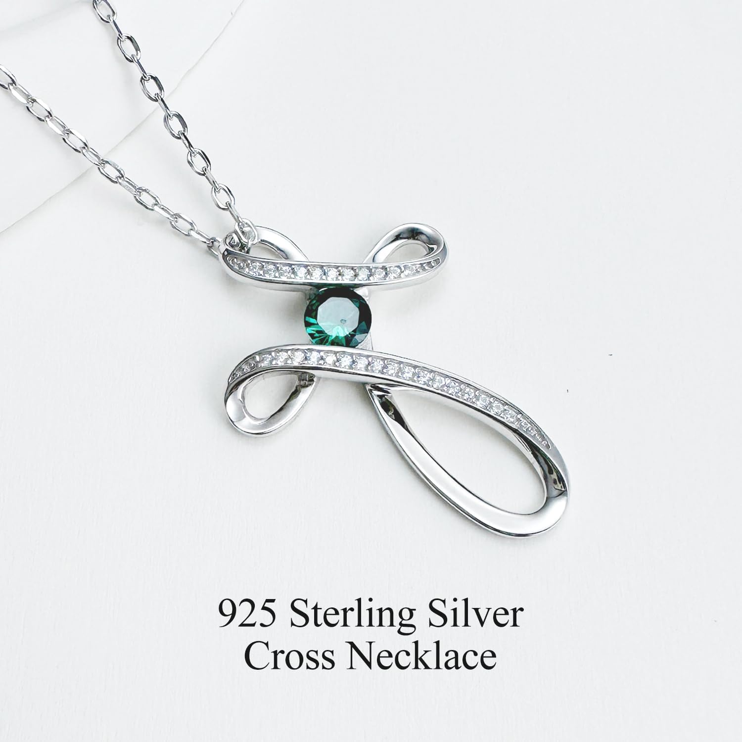 Sterling Silver Cross Necklace, Birthstone Necklace for Women, Cubic Zirconia Crosses Pendant Necklaces, Trendy Womens Wife Mom Daughter CZ Jewelry Gifts for Confirmation Baptism Morhers Day Birthday - Image 3