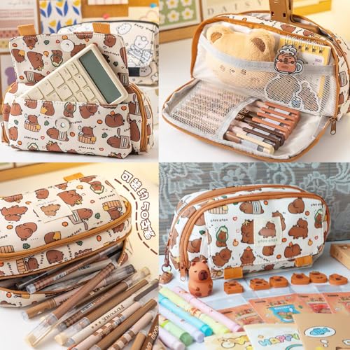 Image of Cute Capybara Pencil Case Gift Set, Includes Pencil Case,Capybara Ball-Point Pen,Color pen,Eraser,Bookmark,Mini notebook,Pencil sharpener,Stickers,Keychain.