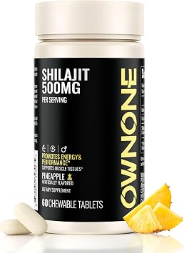 Shilajit for Men,500mg Extra Strength,Maximum Potency Authentic Himalayan Shilajit,Immune Support, Energy & Cognition,60 Vegan Chewable Tables,Pineapple Flavor