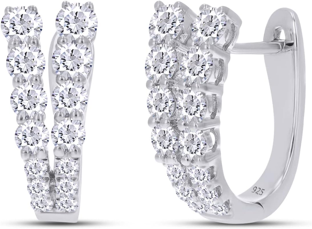 SAVEARTH DIAMONDS V-Shaped Design, 1 1/4 ct. t.w Round Cut Lab Created Moissanite Diamond Huggie Hoop Earrings In 14k Gold Over Sterling Silver (VVS1 Clarity, 1.25 Cttw)