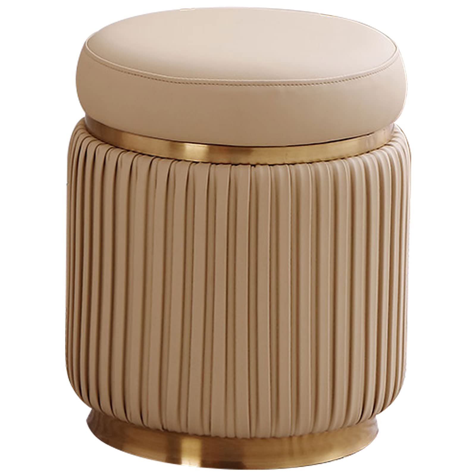 Tabouret de coiffeuse rond et chic en cuir nappa pour créer un coin beauté dans votre chambre