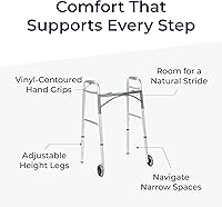 Vista 10 de Drive Medical 10210-1 Andador plegable de lujo de dos botones con ruedas de 5 pulgadas