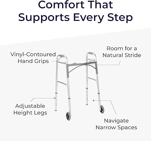Miniatura 10 de Drive Medical 10210-1 Andador plegable de lujo de dos botones con ruedas de 5 pulgadas