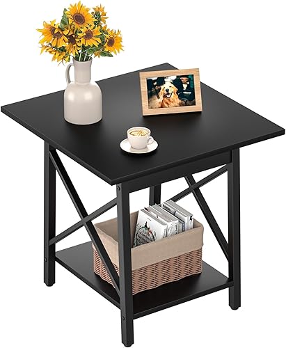 Miniatura 13 de GreenForest - Mesa auxiliar de 24 pulgadas para sala de estar, mesas laterales grandes cuadradas con estructura en X, mesita de noche industrial