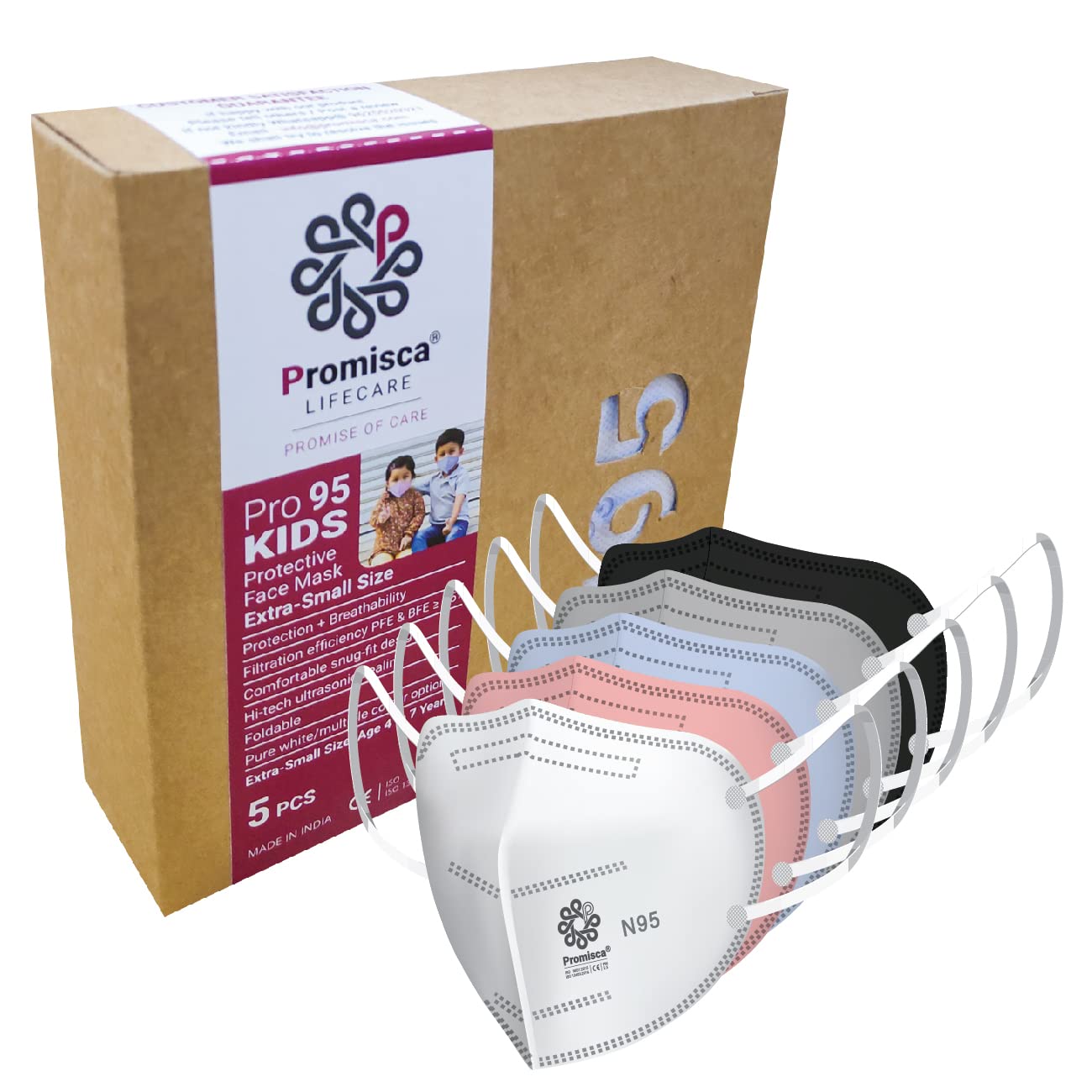 Promisca Kids N95 Face Mask 5 Layered Filtration and Genuine Melt Blown (Multi colour), Pack of 5 (Extra Small 4 to 7 yrs), (PR05KEMUR2119)-picture-18