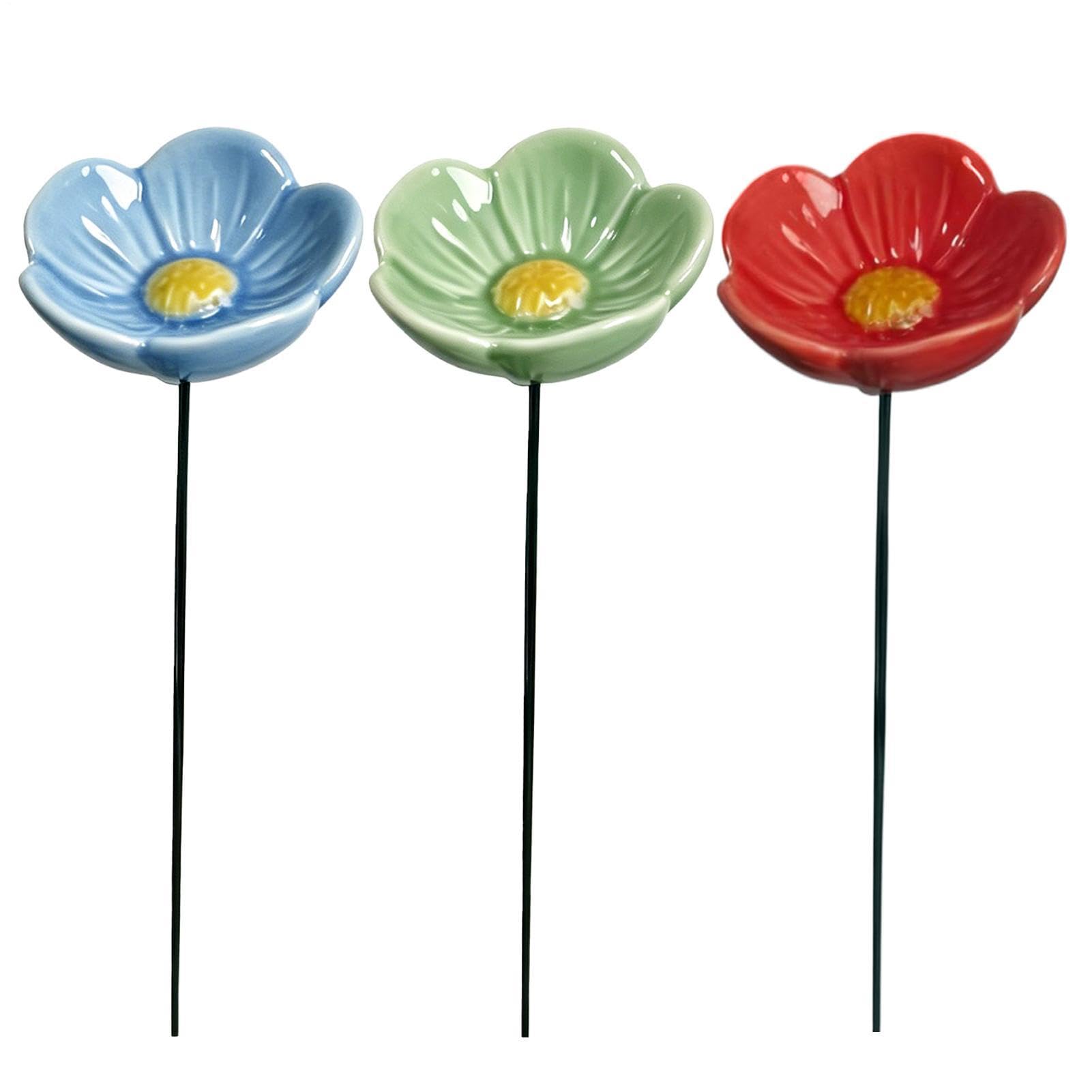 Bee Watering Station For Garden 3 Pcs Decorative Ceramic Butterfly Waterer Handmade High Temperature Porcelain Blossom Flower Bee Watering Station For Backyard Deck Outside Patio Porch Balcony