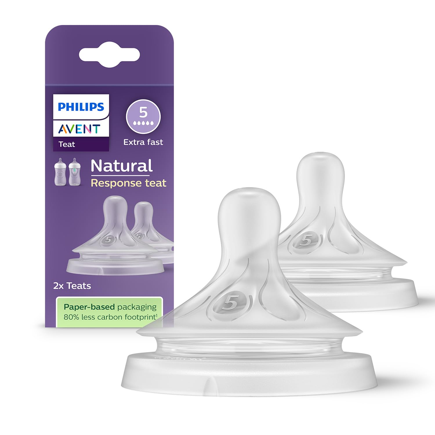 Philips Avent Natural Response Bottle Teat - 2 x Baby Bottle Flow 5 Teats for Babies Aged 6+ Months, BPA Free (Model SCY965/02)