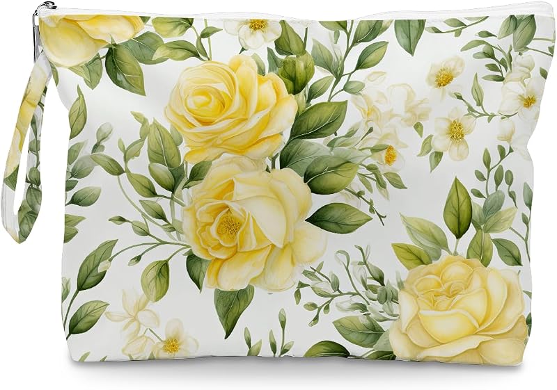 Fokongna Necessaire estampada com folhas de palmeira, bolsa com zíper e alça