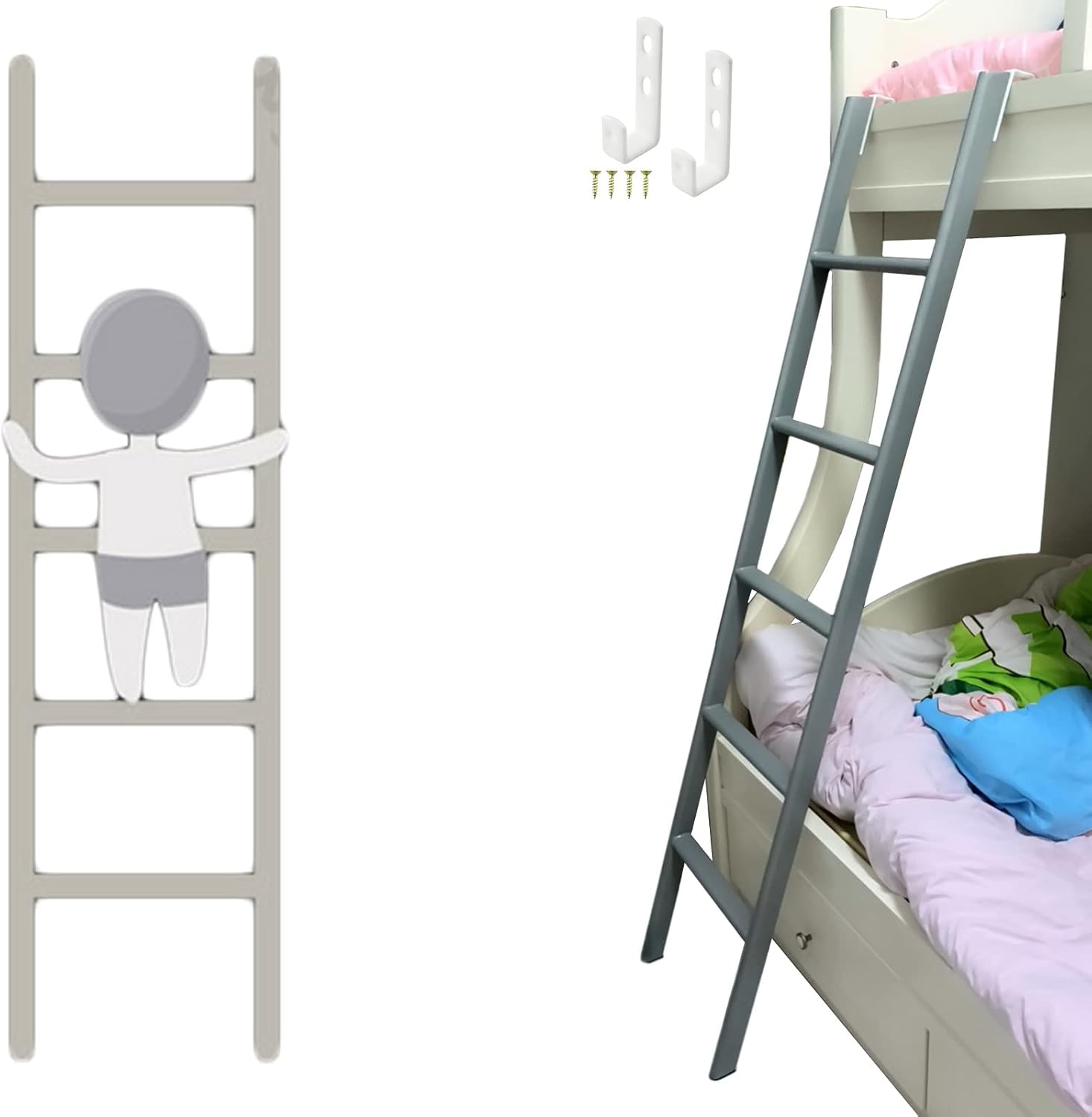 Kids Adult Bunk Ladder for Camper Trailer Motorhome, Hook & FloorStanding Loft Bed