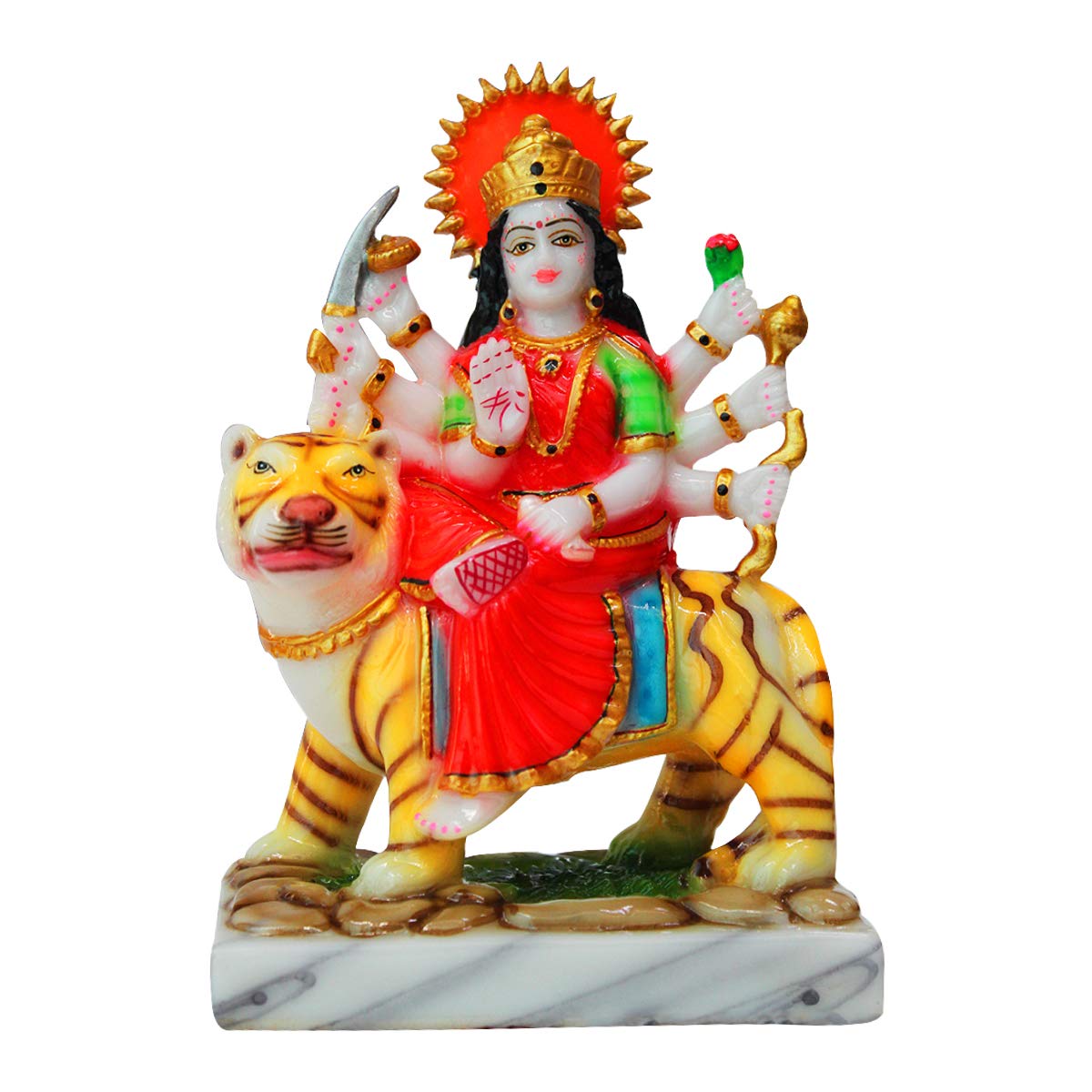 Fabzone Goddess Maa Durga Devi Marble Dust Idol Statue Sherawali MATA Rani Spiritual Puja Vastu Showpiece Fegurine (Multicolor) (18 cm)