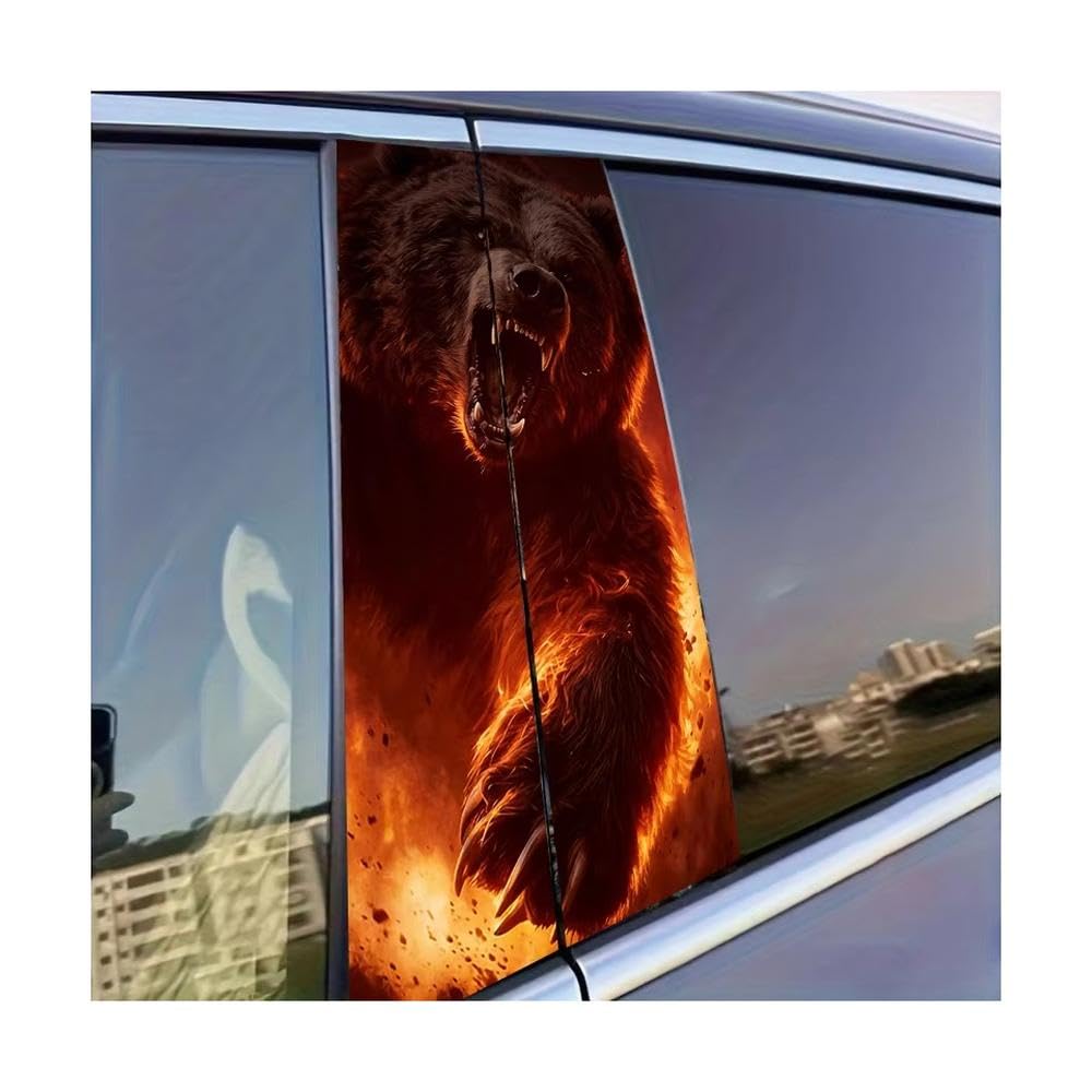 Dabhuoc One Color Car Parts 2 Pcs Car Window Pillar Stickers Furious Flaming Black Bear Glossy Protective Polyethylene Film