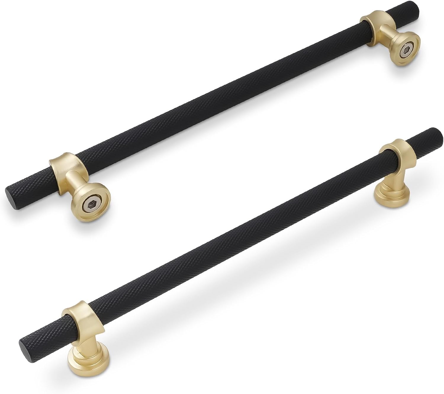 10 Pack 7-1/2 Inch Cabinet Pulls knurled Matte Black and Brushed Gold Kitchen Cabinet Handles Aluminum and Zinc Alloy Drawer Pulls Solid Cabinet Hardware