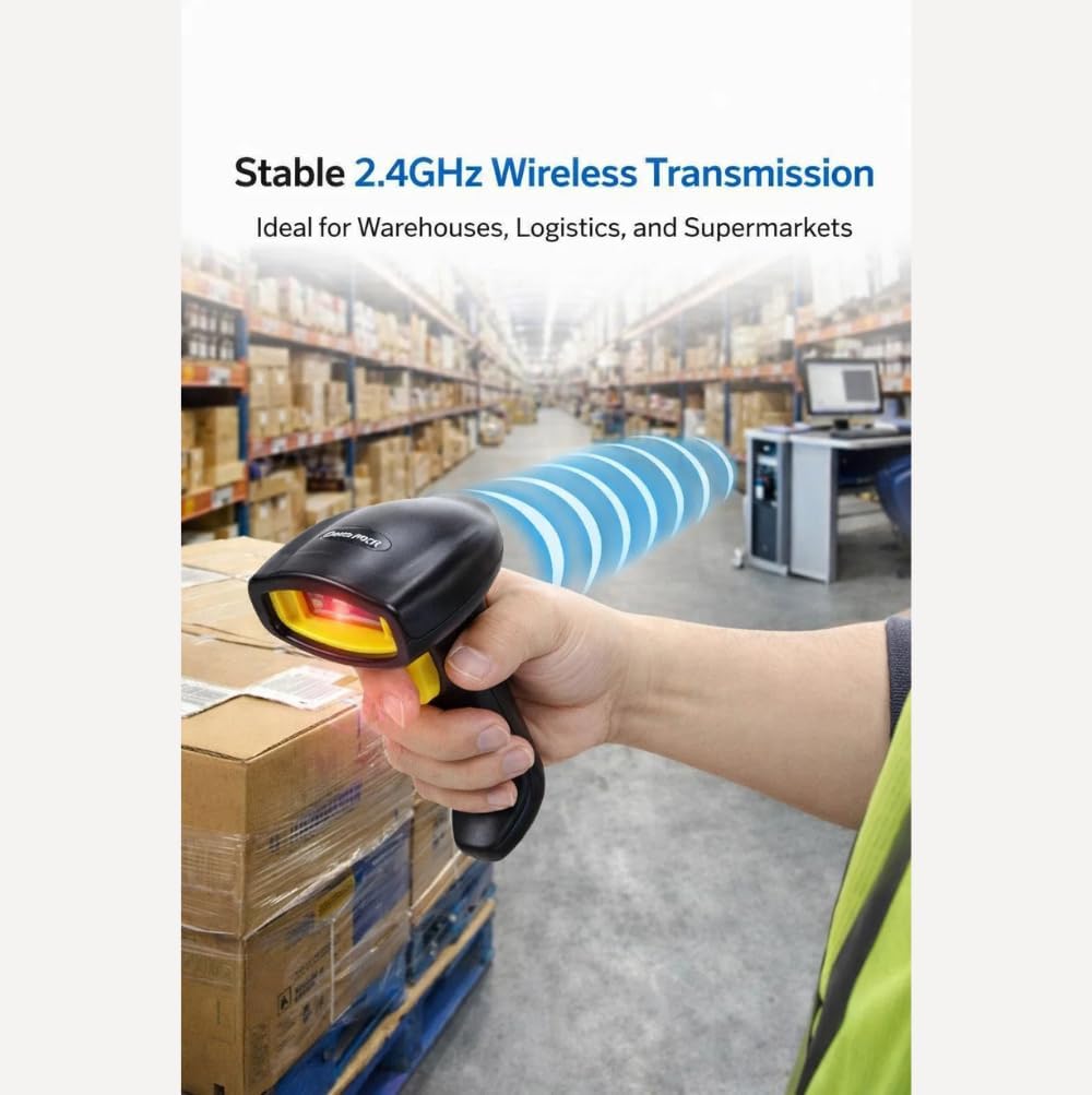 Wireless 2.4GHz 2D & 1D Barcode Scanner (QR Code & Barcode) Wired & Wireless(Rechargeable) Connectivity | Induction Scanning with Built-in Illumination Light |Strong ABS(1-Year Warranty) 4
