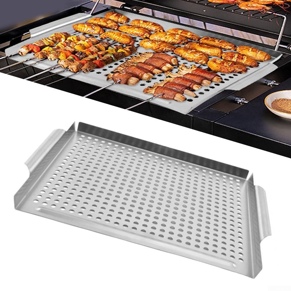 Griglia in acciaio inossidabile, vassoio perforato per barbecue con drenaggio del grasso per piccoli alimenti, cestino per grigliare verdure, accessorio elettrico per griglia a carbone per pentole da