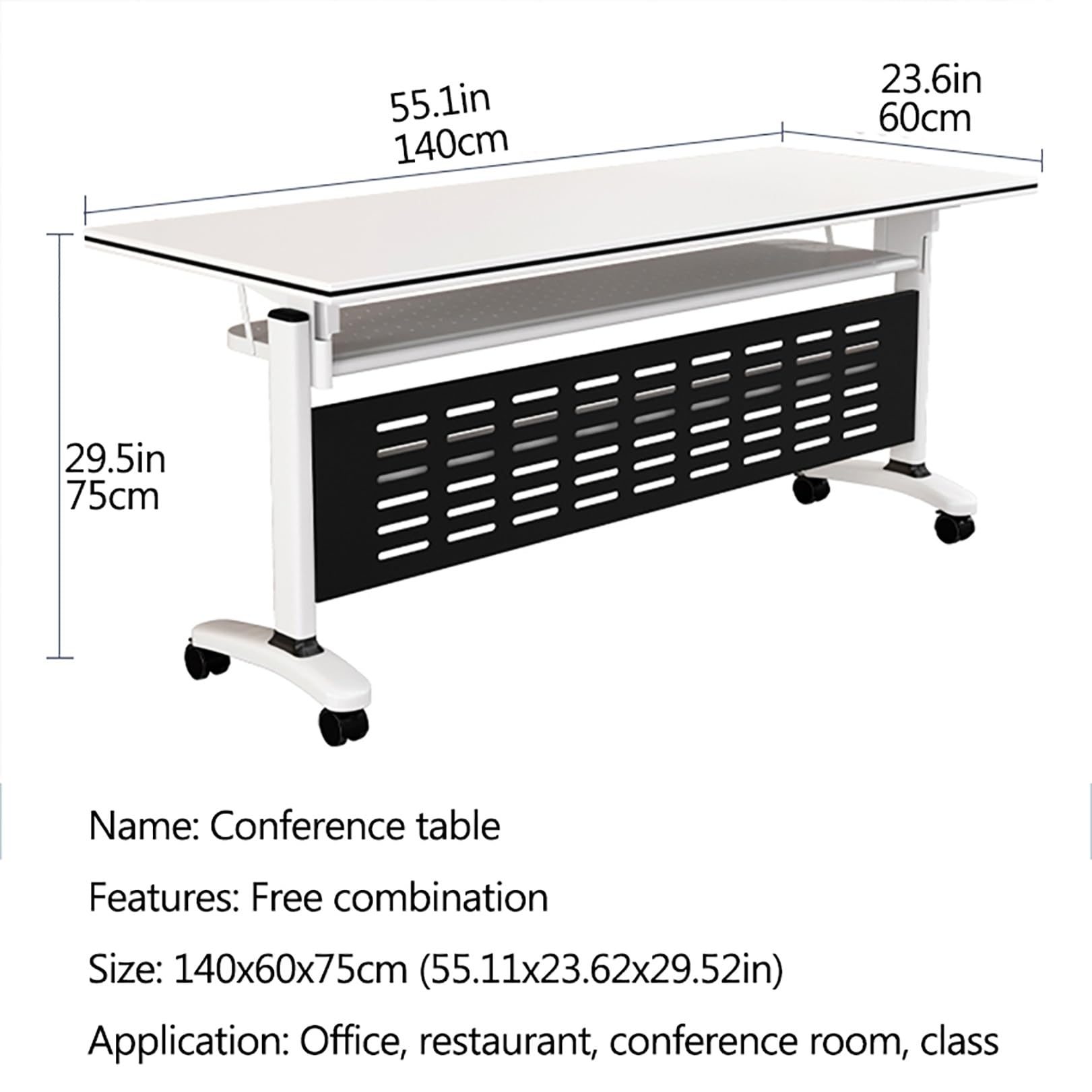 Tavolo di utilità mobile, tavolo da lavoro for formazione con rotelle ribaltabile 3 pezzi ruote silenziose, adatto ufficio, sala riunioni, classe,Tavoli da conferenza(140x60x75cm)