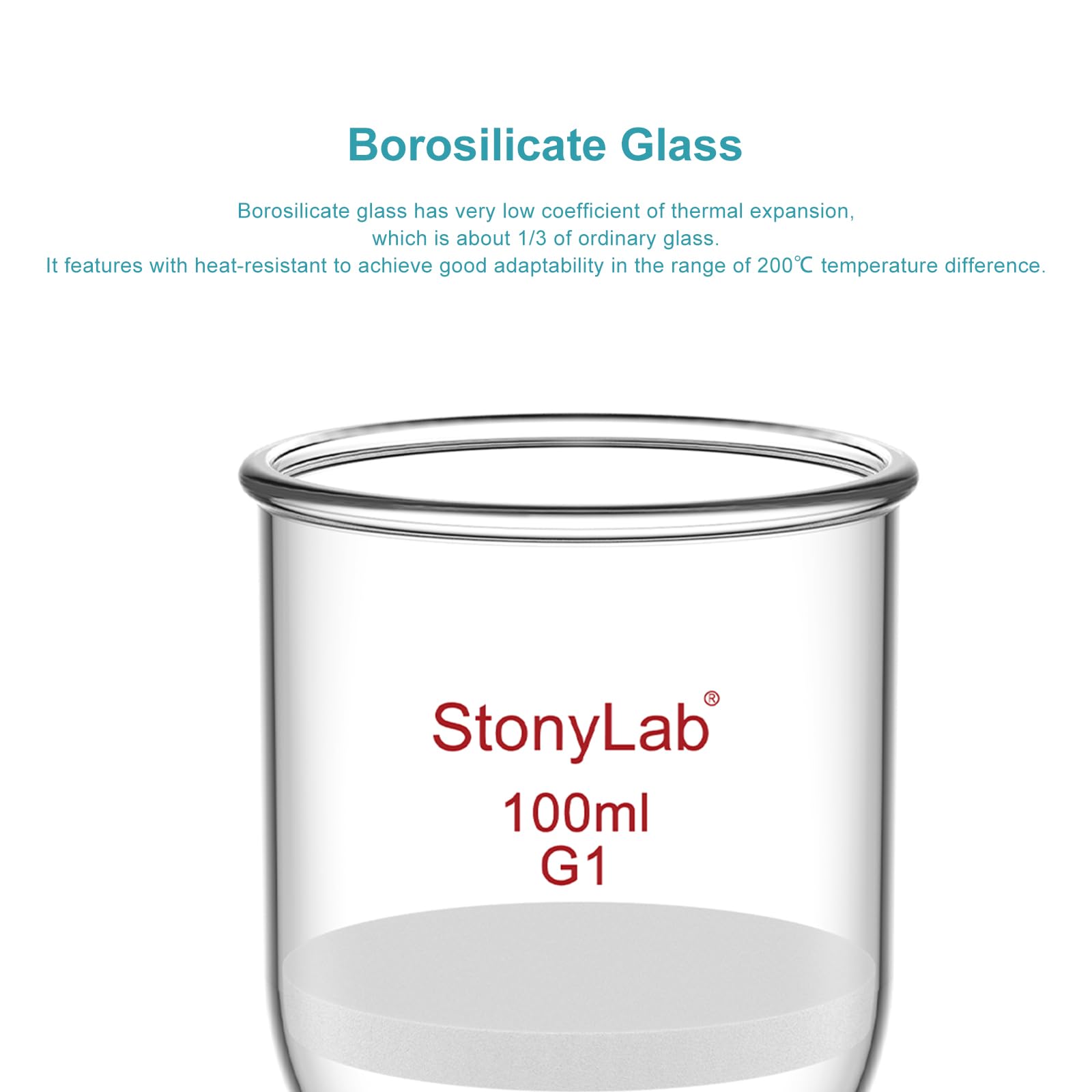 StonyLab borokrzemowy szklany lejek filtrujący z grubym frezem (G1), średnica wewnętrzna 56 mm, głębokość 60 mm, ze standardowym przegubem wewnętrznym 24/40 i ząbkowaną rurką próżniową (100 ml)