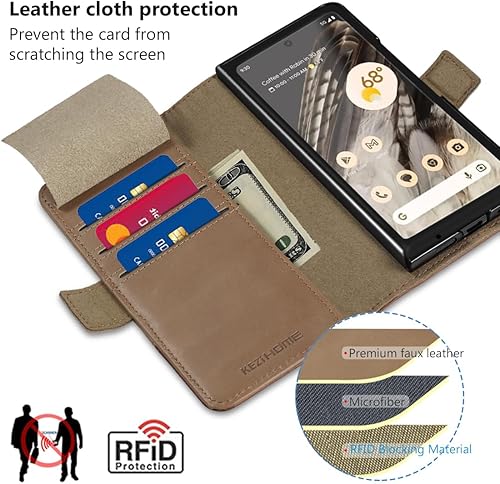 Miniatura 3 de KEZiHOME Funda para Google Pixel Fold, cuero genuino bloqueo RFID Funda tipo cartera con ranuras para tarjetas, soporte para teléfono con tapa para