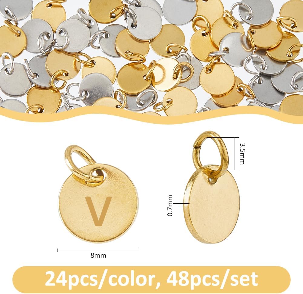 SUPERFINDINGS 48Pcs Blank Engraving Charms includes Stamping Message Word Tag Pendants 304 Stainless Steel Flat Round Charms for DIY Bracelets Necklaces Jewelry Making 2 Styles 8mm - Image 2