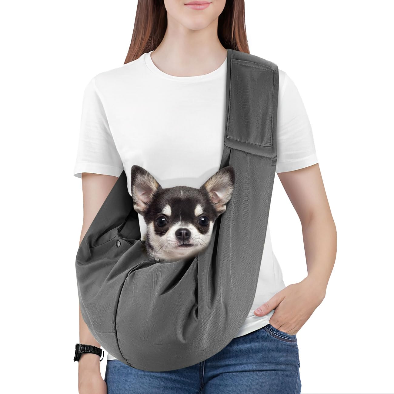 Pawaboo Hundetragetasche Welpen, Tragbare Transporttasche für Hunde Bis zu 12 lbs, Tragetuch Hunde Katzen, Outdoor Hund Tragetuch Haustiere Umhängetasche für Klein Hund Katze, Dunkel Grau