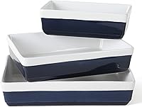 Martha Stewart 3-Piece Stoneware Bakeware Set, Cobalt Blue - Oven-to-Table Casserole Dishes for Even Baking & Serving