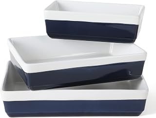 Martha Stewart 3-Piece Stoneware Bakeware Set Cobalt Blue - Oven to Table Casserole Dishes, Durable 9-11-13 Inch Bakers