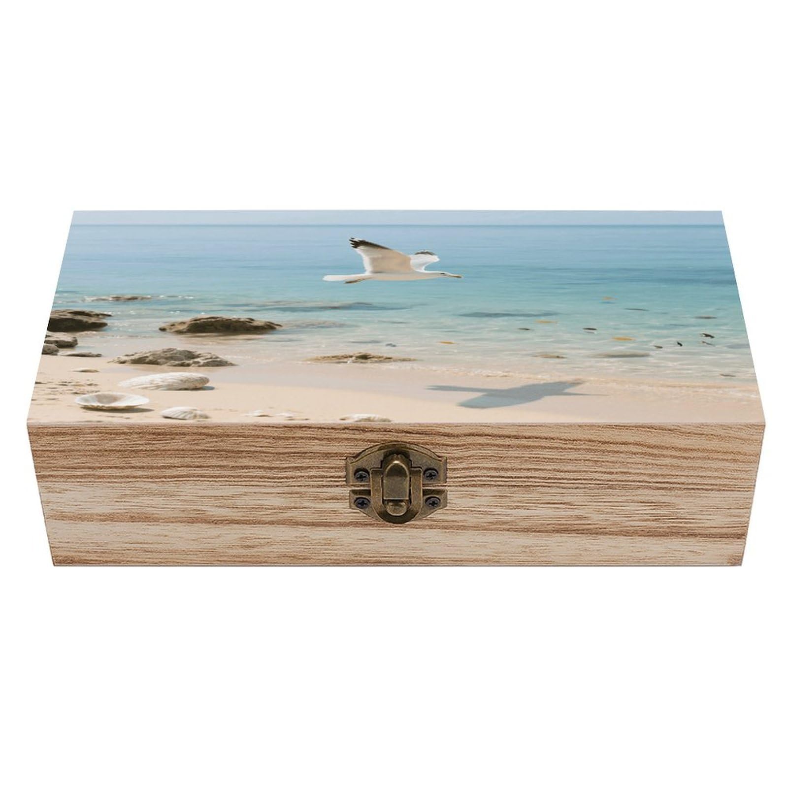 VstaDank Ocean Wooden Storage Box Vintage Style Wooden Storage Case with A Hinged Lid Memory Treasure Boxes Decorative Jewelny Photos for Organizer 7.9 * 3.7 * 2.3 Inch
