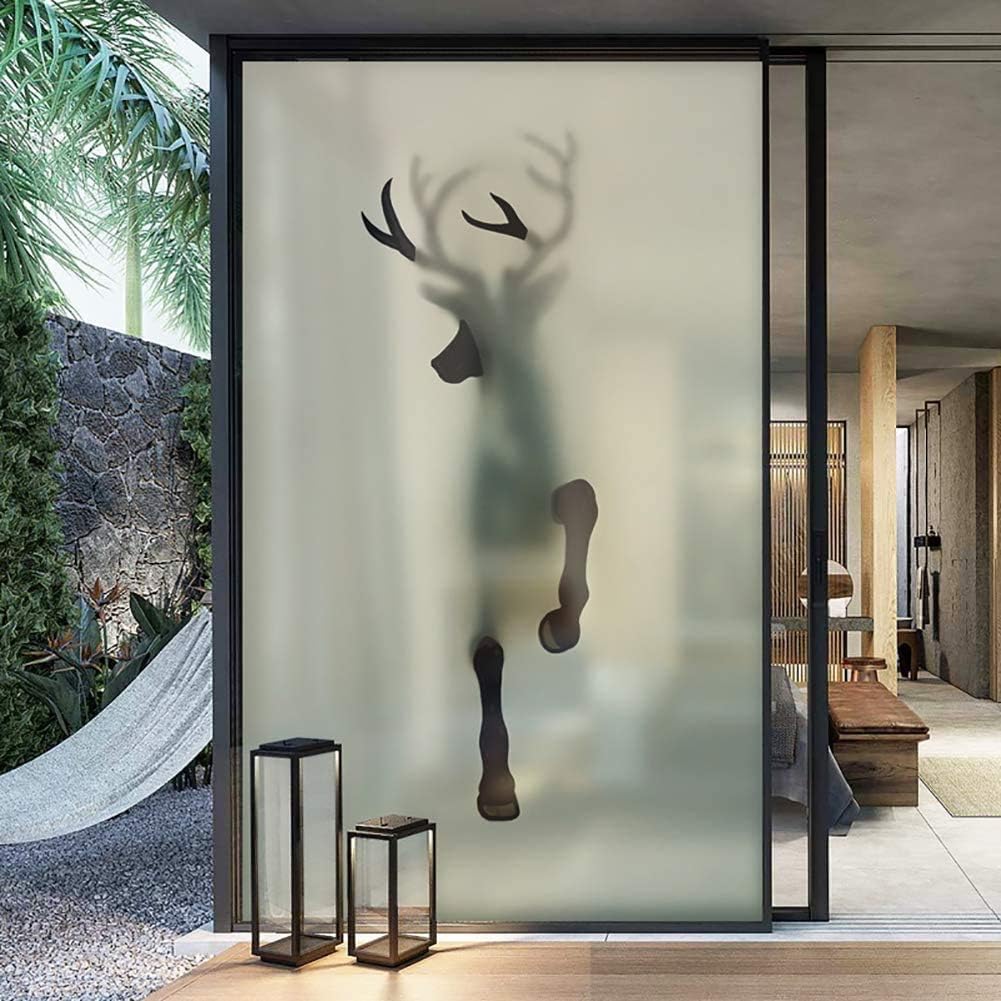 Deer Window Film Glass Window Privacy Art Film Decorative, Bathroom Balcony Office Film for Glass Windows Cover, Static Cling, Removable, Reusable (39.37"x78.74")