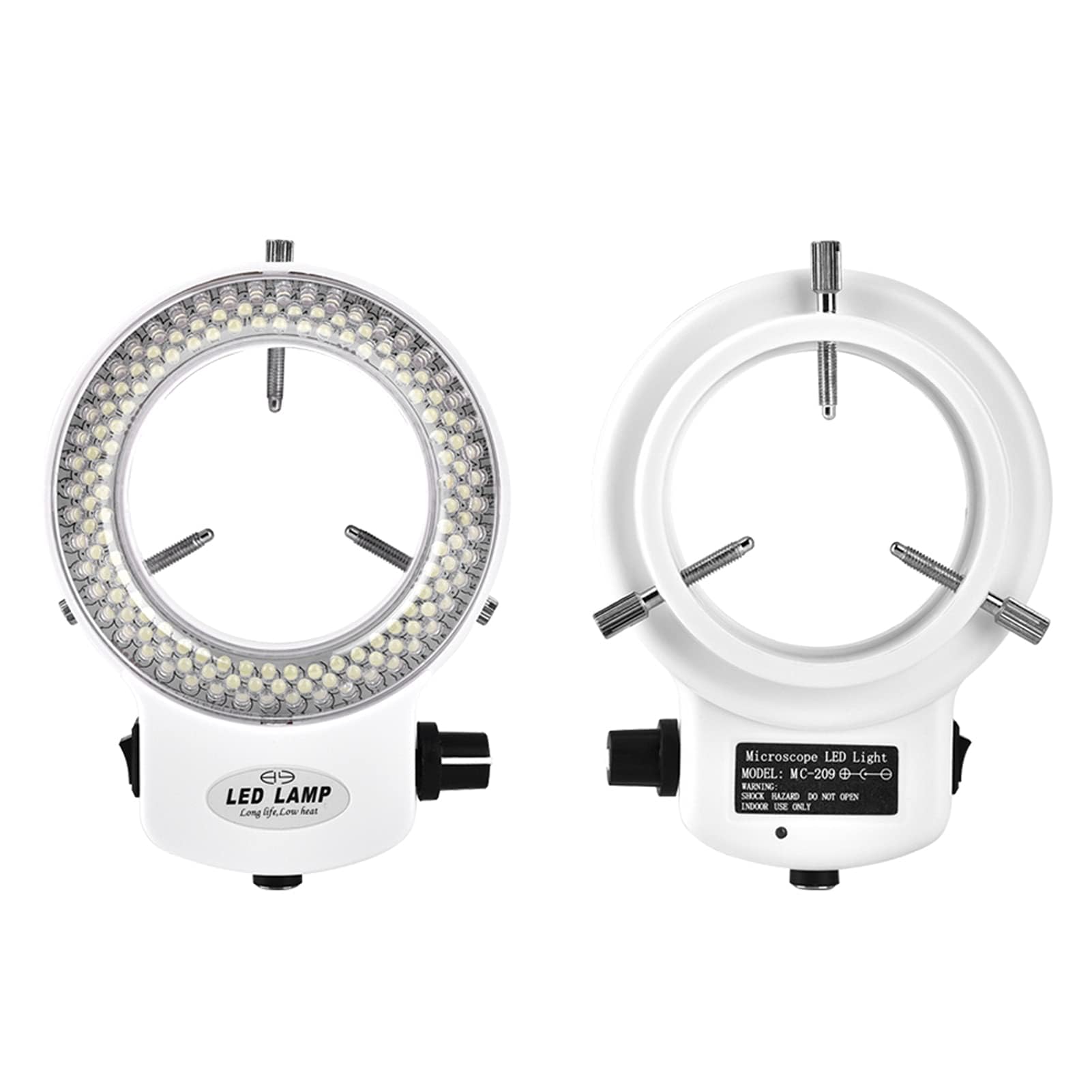 144 Microscopios de Fuente de Luz de Anillo LED Microscopios Estéreo Brillo Lámpara de Anillo Ajustable para Cámara de Microscopio Accesorios Industriales con Adaptador (White-Enchufe de la UE)