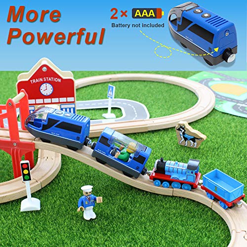 Lebze Battery Operated Action Locomotive Train (Magnetic Connection) - Powerful Engine Travel Train Set Fits Thomas Brio Wooden Trains and Tracks - Toy Train Set for Toddlers Ages 2-4 - Thumbnail 3