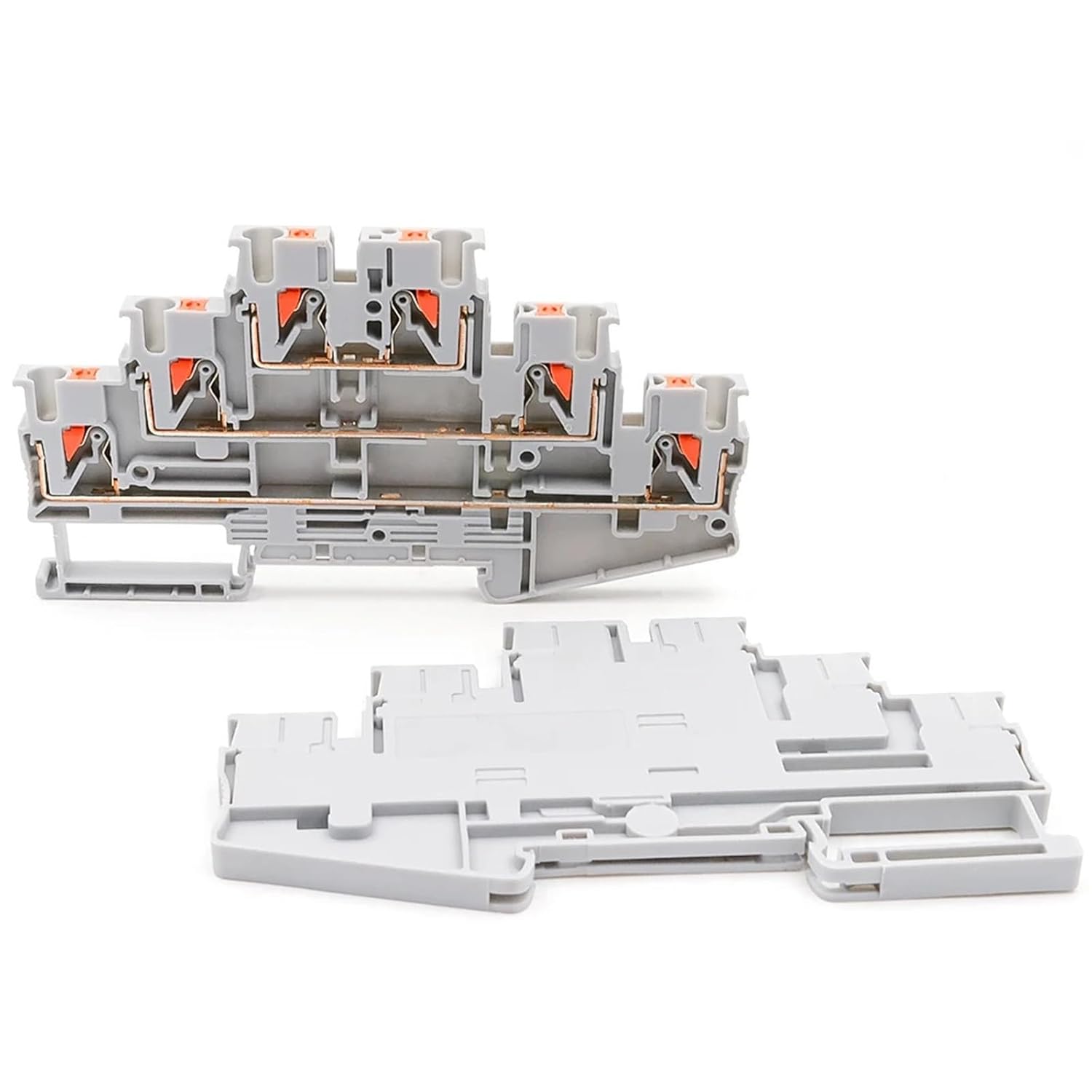10Pcs PT 2.5-3L Three-Level Terminal Block 2.5mm² DIN Rail Compact Spring Clamp Electrical Connections(PT 2.5-3L-GRAY)