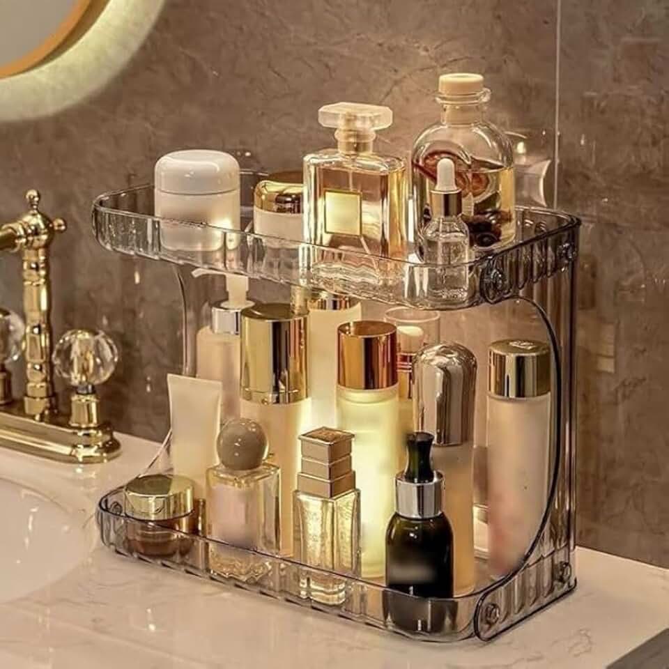 Organizador Multiuso Prateleira 2 Andares Maquiagem Cosméticos Makes Banheiro Cozinha Acrílico Case Quarto Penteadeira Premium