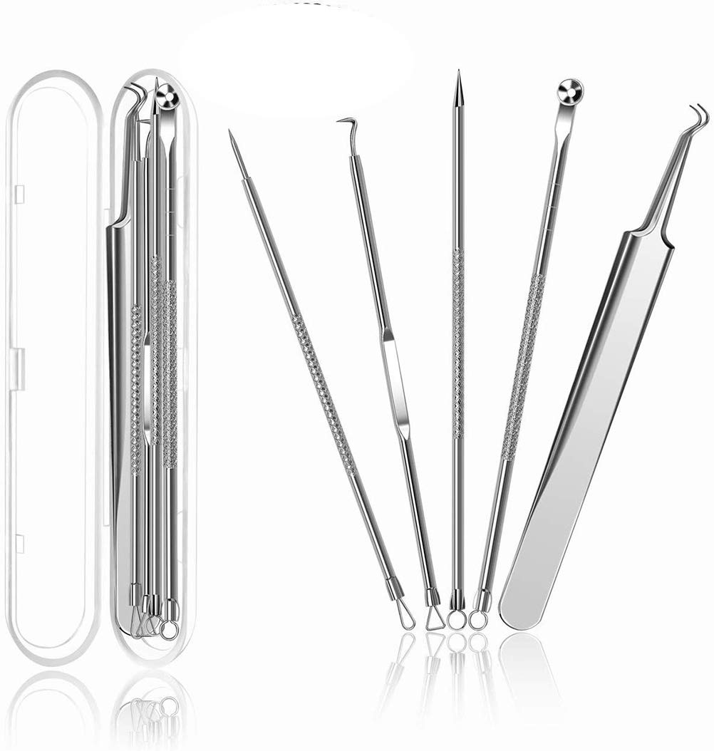 5PC Blackhead Remover, CoutureBridal Premium Stainless Steel Pimple Acne Tools, Comedone Extractor, Blemish Whitehead Removal, Professional Curved Tweezers Kits : Beauty & Personal Care