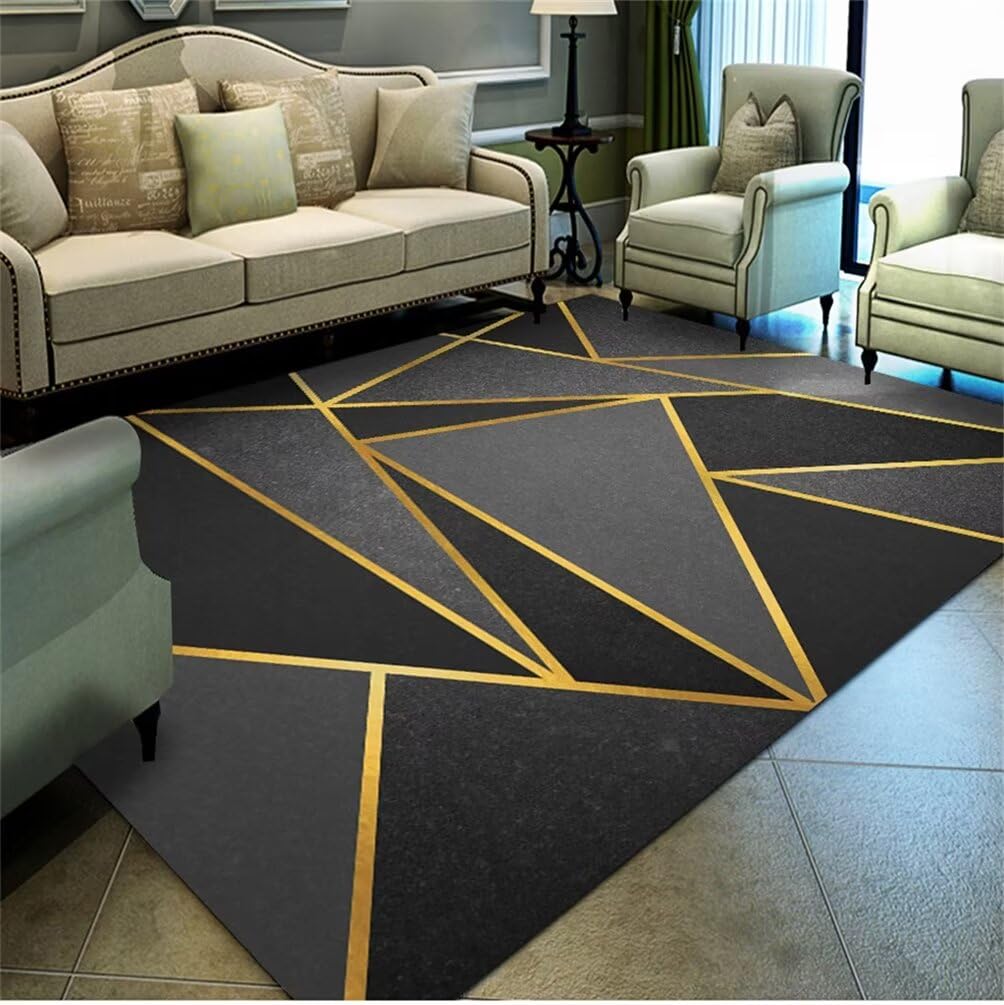 Tapis chambre ado garçon et fille 150x200 cm noir gris géométrique moderne