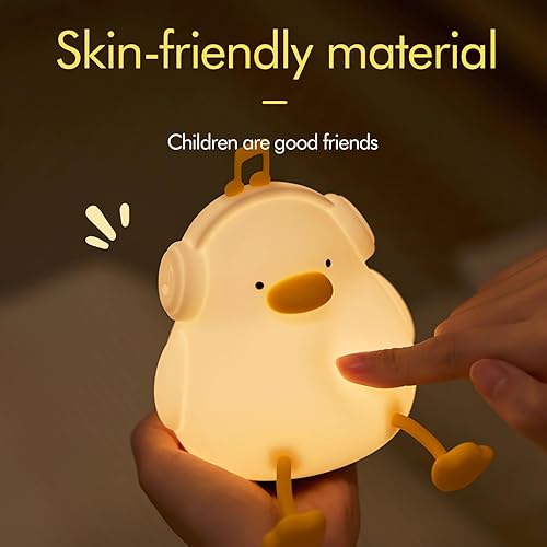 Miniatura 8 de Luz nocturna para niños, bonita lámpara de pato musical, lámpara recargable USB de 3 niveles regulable con temporizador, juguete relajante para